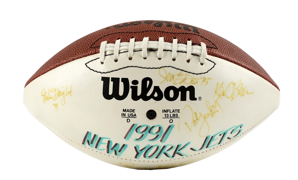 1991 NEW YORK JETS AUTOGRAPHED WILSON FOOTBALL WITH LOA. 