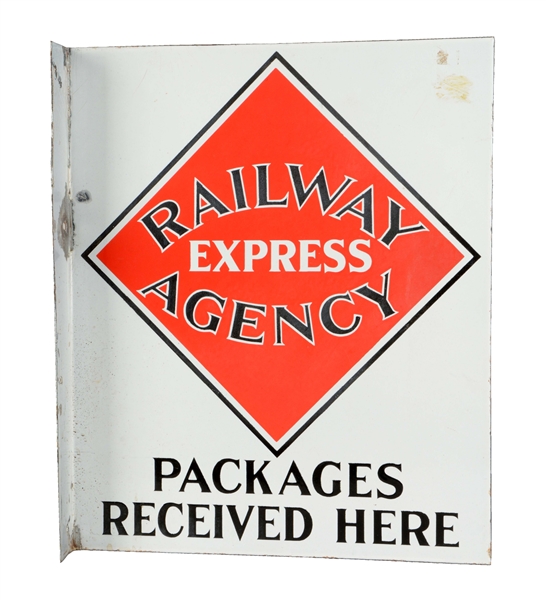 RAILWAY EXPRESS AGENCY PORCELAIN FLANGE SIGN.