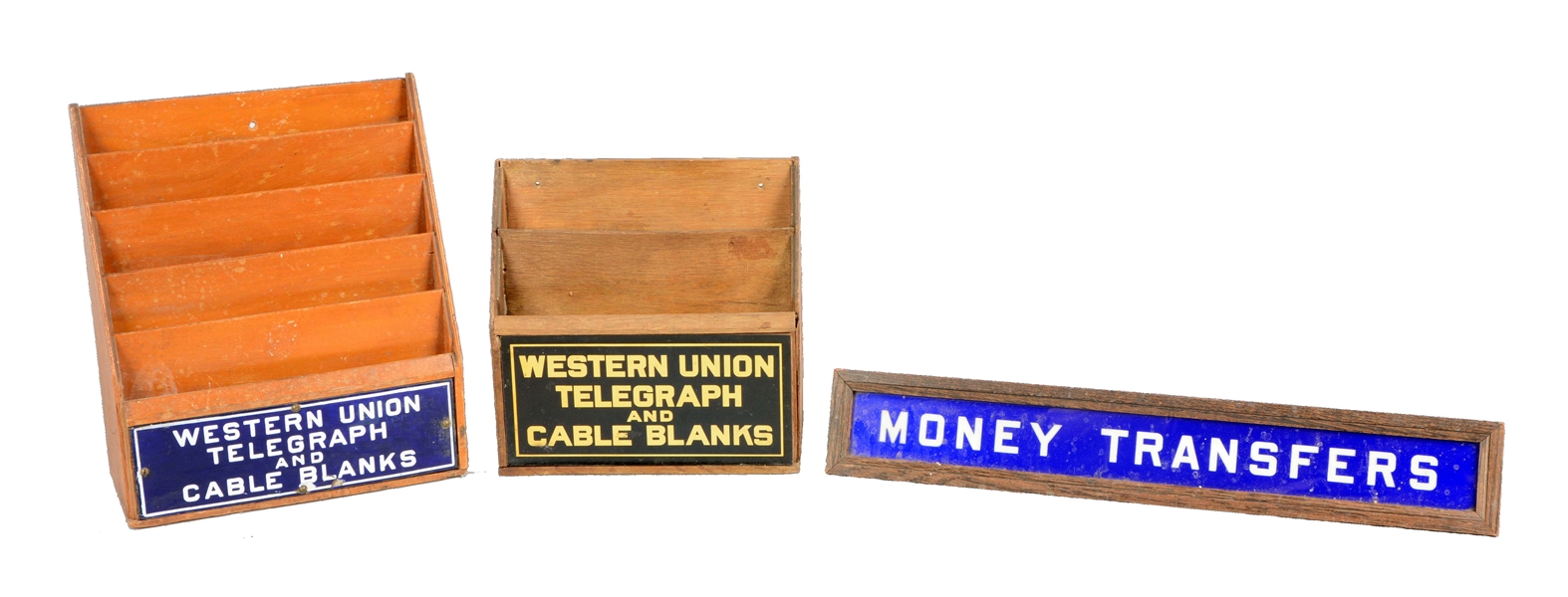 LOT OF 3: WESTERN UNION TELEGRAPH BOXES AND MONEY TRANSFER SIGN. 