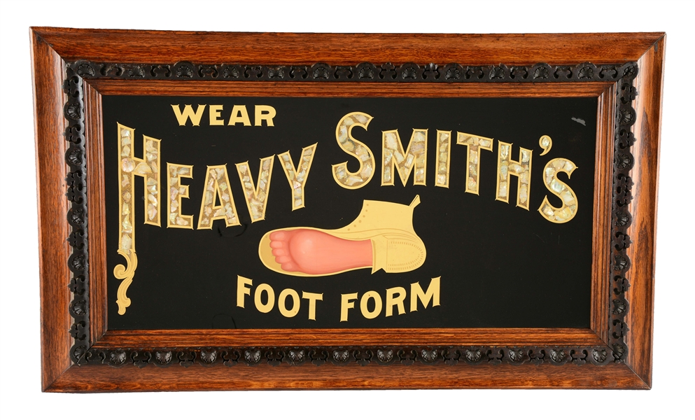 HEAVY SMITHS FOOT FORM REVERSE GLASS ADVERTISEMENT.