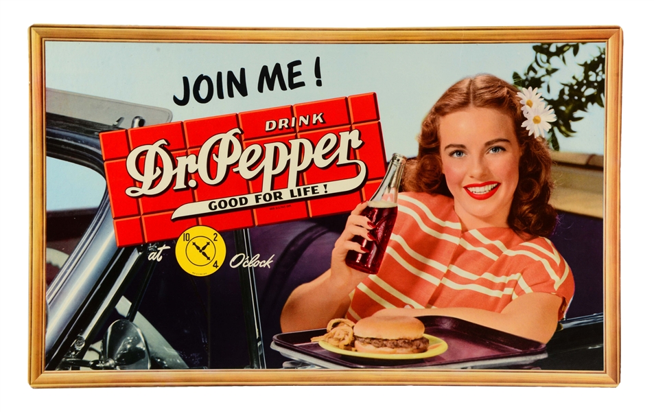 1940S DR. PEPPER POSTER WITH GIRL IN CAR.