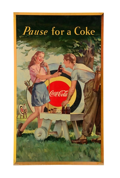 CARDBOARD COKE PAUSE FOR COKE SIGN. 