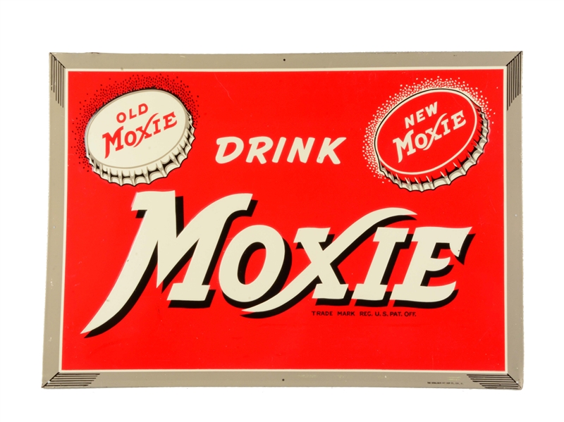 1950S EMBOSSED TIN MOXIE SIGN.