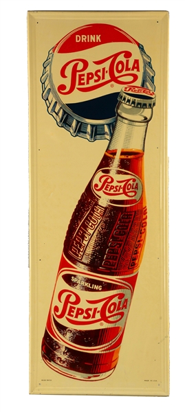 TIN PEPSI BOTTLE ADVERTISING SIGN. 