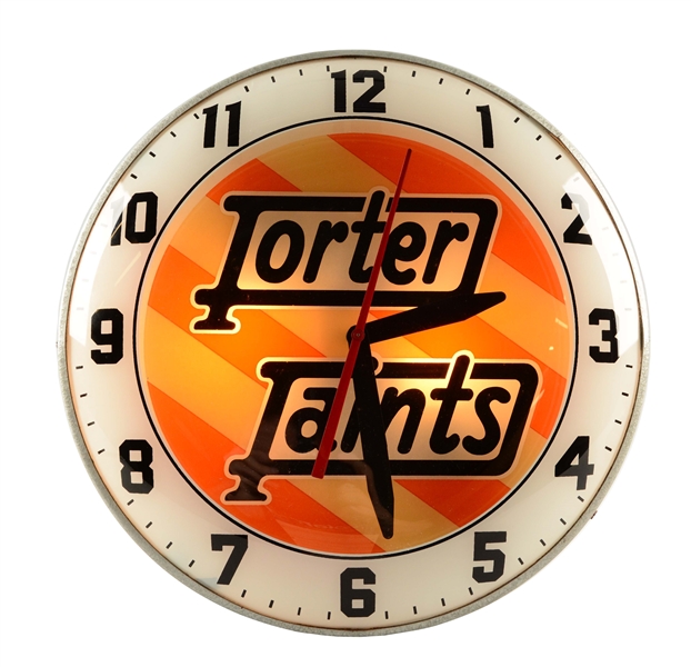 PORTER PAINTS DOUBLE GLASS LIGHTED CLOCK.