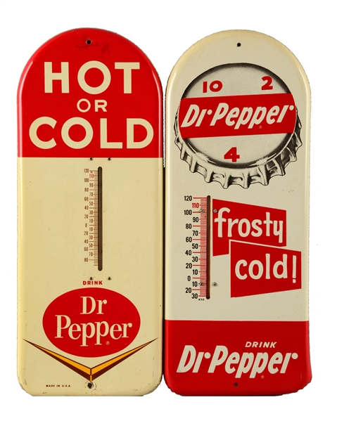 LOT OF 2: 1950S AND 60S DR. PEPPER THERMOMETERS.