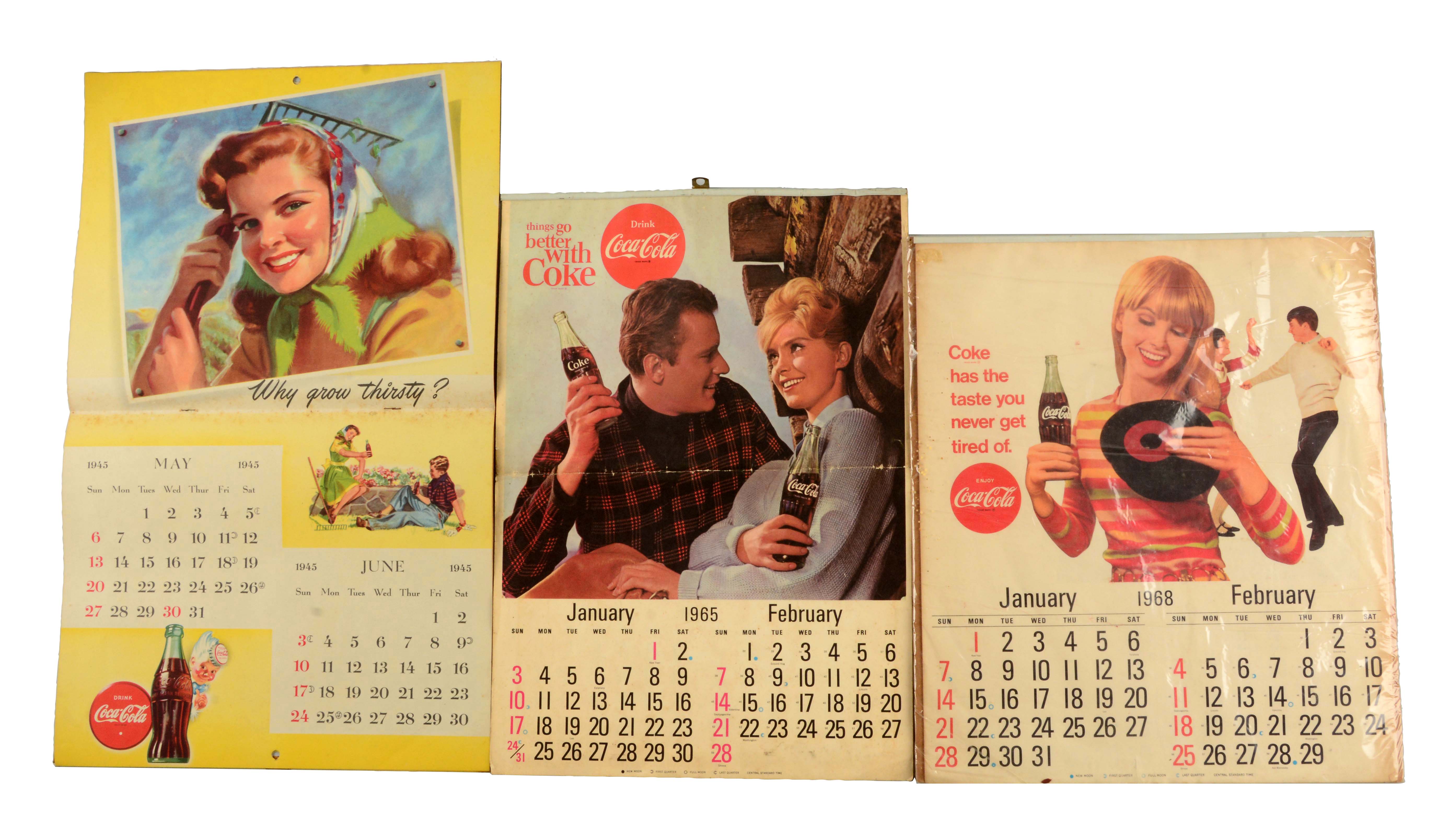 Lot Detail LOT OF 3 1945, 1965 AND 1968 COKE CALENDARS.