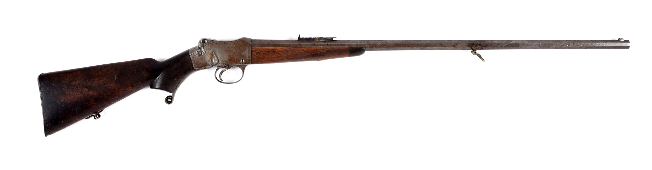 (A) ROBERT HUGHES & SONS MARTINI ACTION LONDON MARKED SPORTING RIFLE.