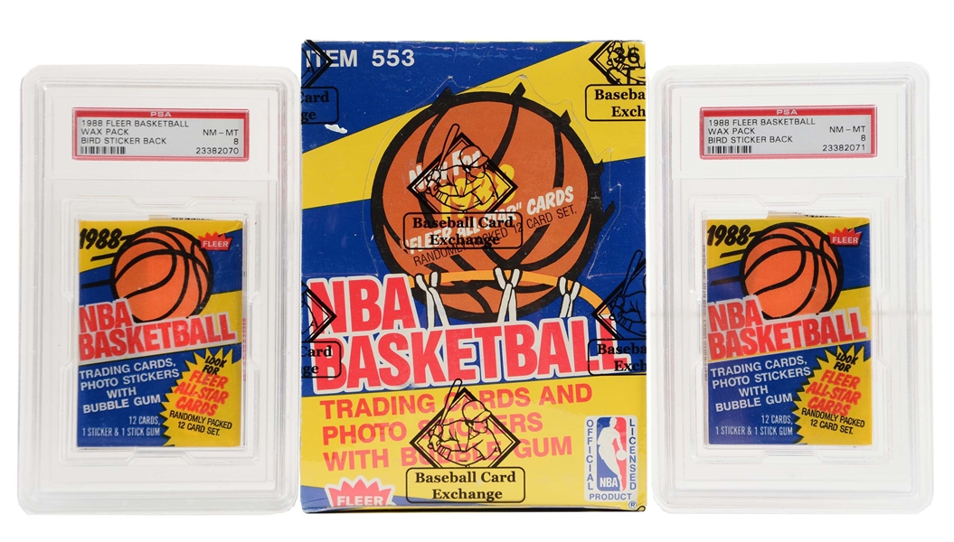 1988 FLEER BASKETBALL WAX BOX (BBCE) & 2 GRADED PSA PACKS.
