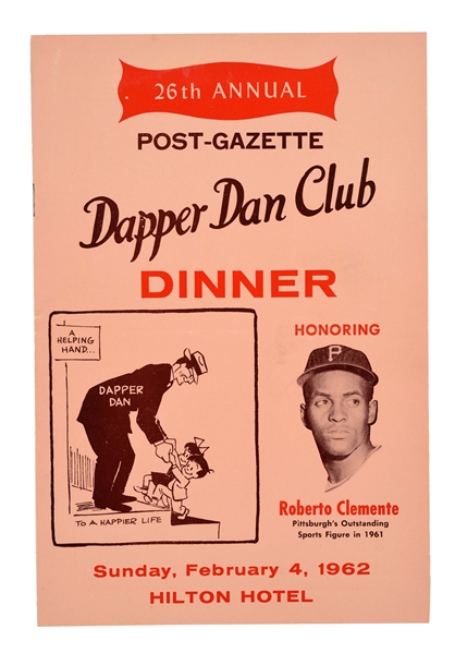 1962 DAPPER DAN DINNER PROGRAM SIGNED BY ROBERTO CLEMENTE & ERNIE DAVIS. 