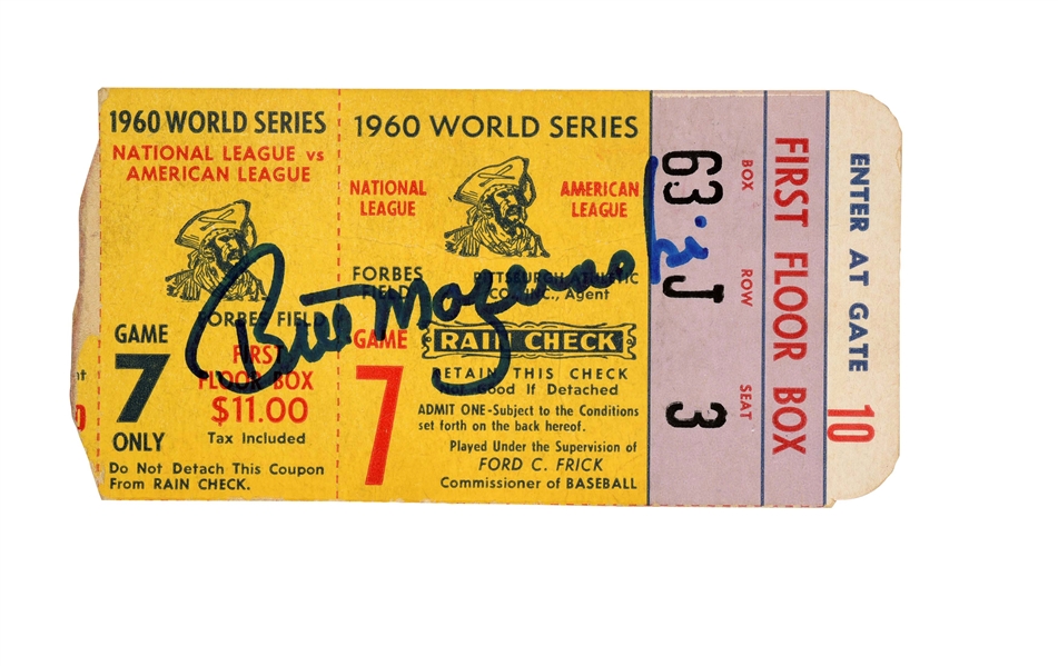 1960 WORLD SERIES GAME 7 BILL MAZEROSKI HOME RUN SIGNED STUB.