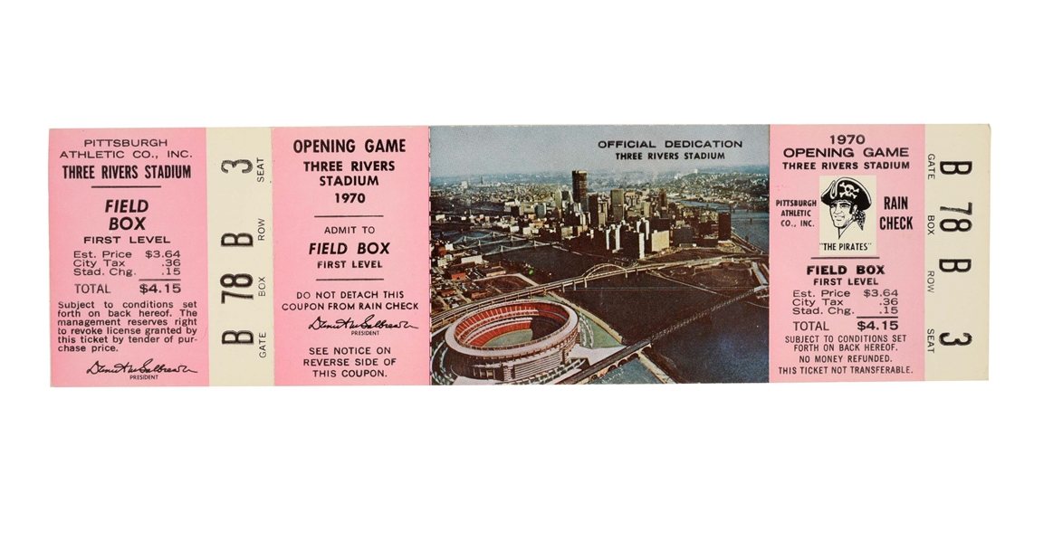 1970 THREE RIVERS STADIUM OPENING GAME FULL TICKET. 
