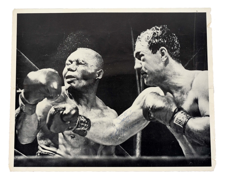 ROCKY MARCIANO SIGNED LARGE FORMAT PHOTOGRAPH. 