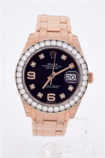 ROLEX PEARLMASTER DATEJUST WITH FACTORY DIAMOND BEZEL IN EVEROSE 