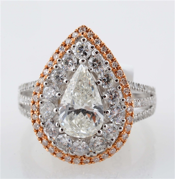 18K WHITE GOLD RING WITH 1.21CT PEAR CUT DIAMOND 