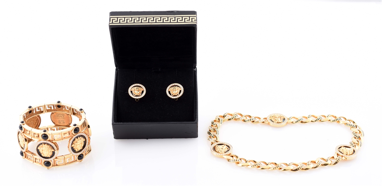 VERSACE BANGLE, EARRINGS, AND NECKLACE 