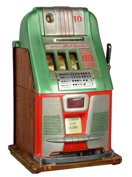 **10¢ MILLS HI-TOP BLACK BEAUTY SLOT MACHINE. 