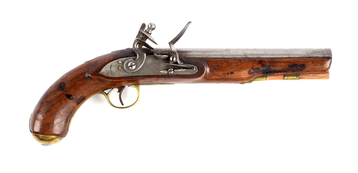 (A) FLINTLOCK CONTRACT PISTOL BY T. FRENCH AND MARKED BY MASSACHUSETTS.