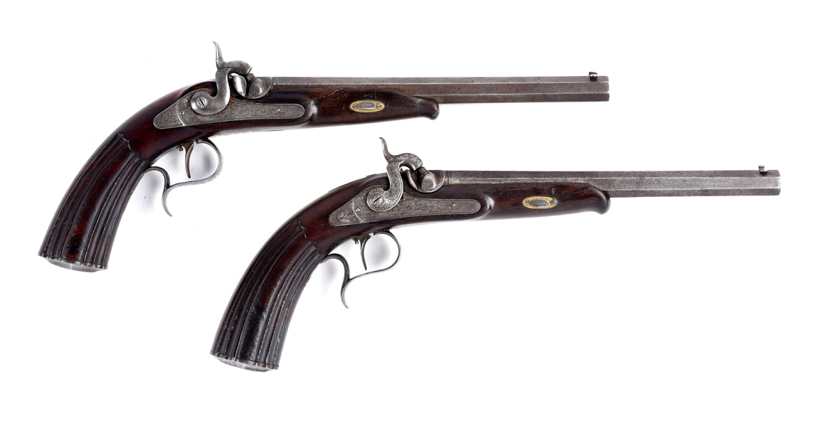 (A) CASED PAIR OF GERMAN PERCUSSION TARGET PISTOLS.