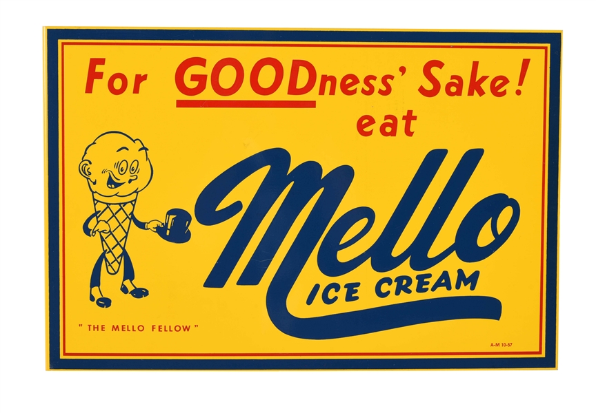 MELLO ICE CREAM TIN ADVERTISING FLANGE SIGN.