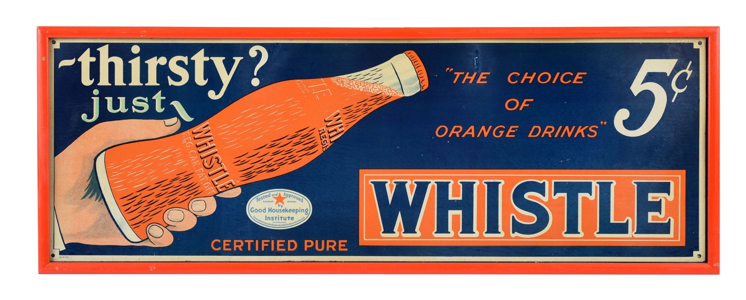 WHISTLE ORANGE DRINK TIN ADVERTISING SIGN.