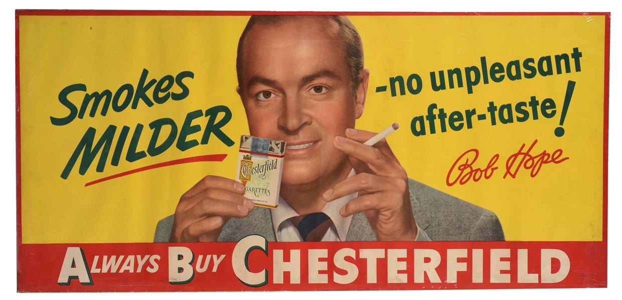 BOB HOPE CHESTERFIELD CIGARETTE ADVERTISING SIGN.