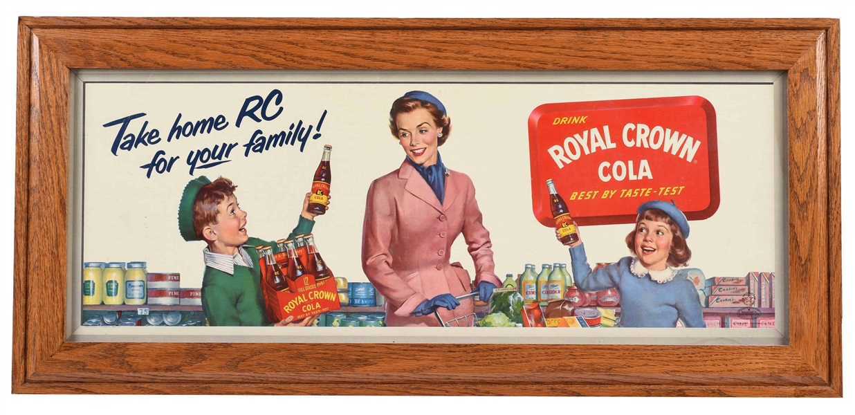 ROYAL CROWN COLA CARDBOARD ADVERTISING SIGN.