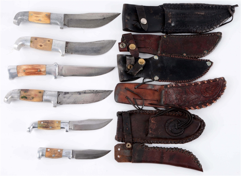 R.H. RUANA SIX FIRST YEAR PRODUCTION HUNTING KNIVES. 