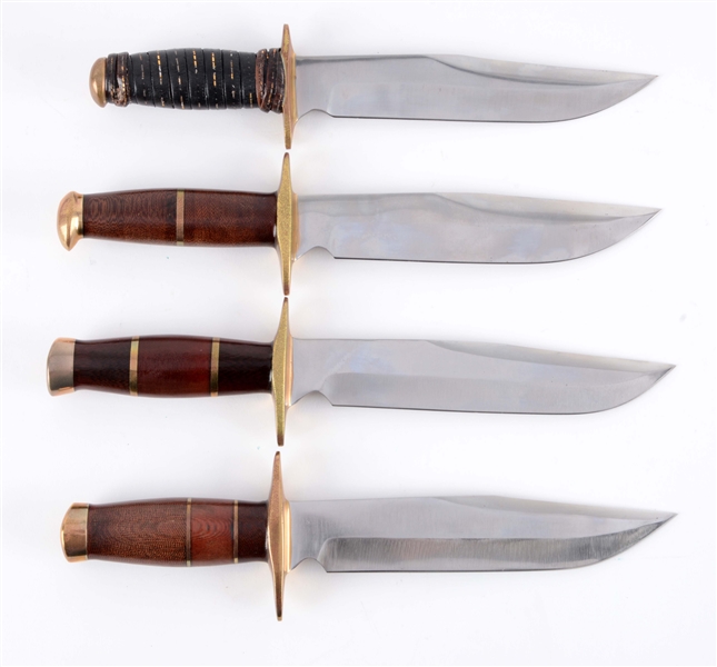 LOT OF 4: J.N. COOPER SABER GROUND CLIP POINT FIXED BLADES CALLED "APACHE" FIGHTING KNIVES. 