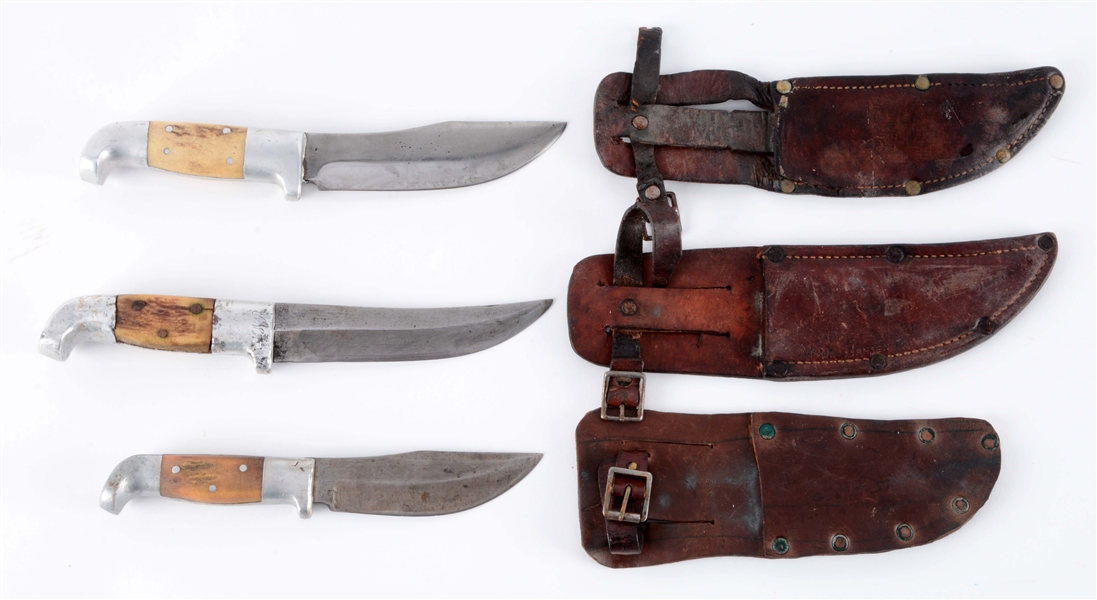 LOT OF 3: R.H. RUANA PRE-1943 FIXED BLADE KNIVES. 