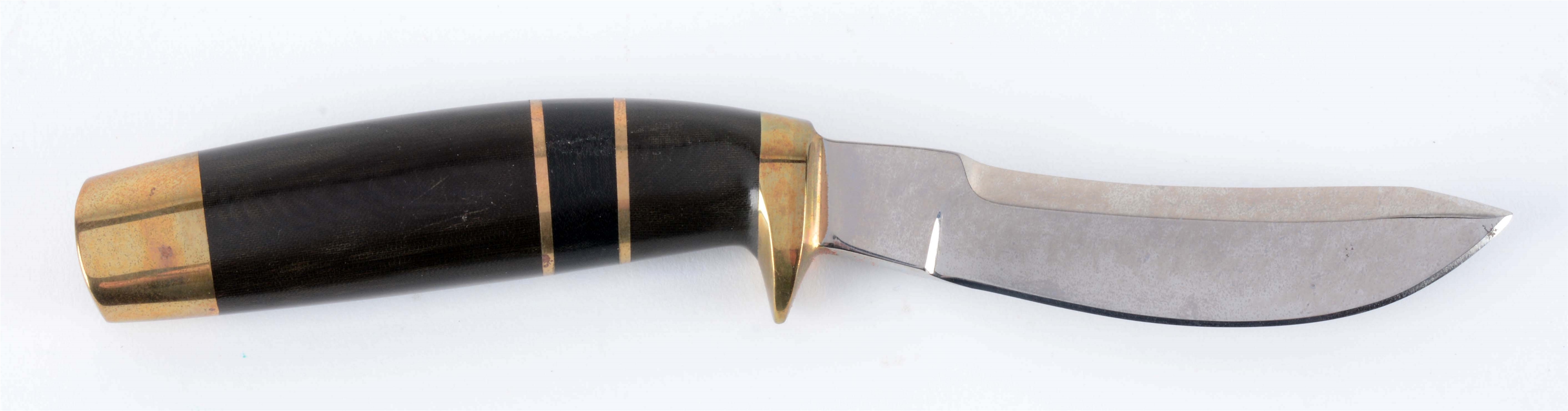 J.N. COOPER UNUSUAL SMALL SKINNER WITH MICARTA AND BRASS HANDLE.