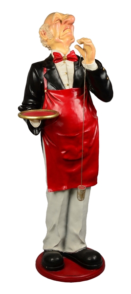 LIFE SIZE FIGURAL WINE CONNOISSEUR STATUE. 