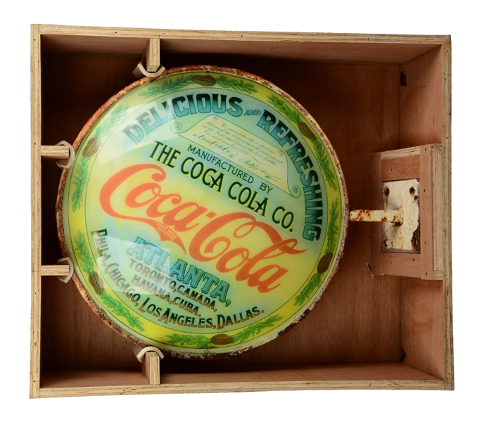 LARGE COCA-COLA KEG LABEL FLANGE SIGN. 