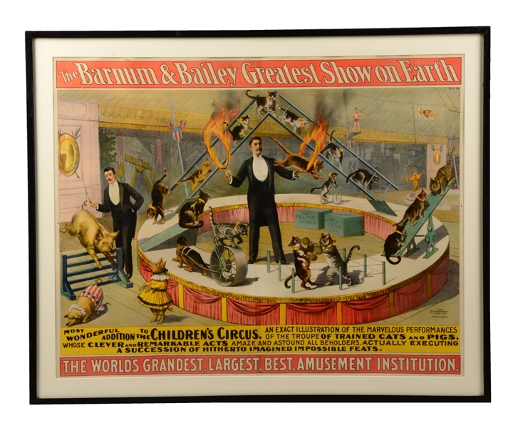 BARNUM & BAILEY ORIGINAL CIRCUS ADVERTISING POSTER IN FRAME.