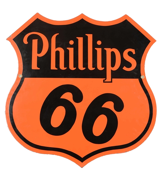 PHILLIPS 66 SHIELD SHAPED PORCELAIN SIGN.