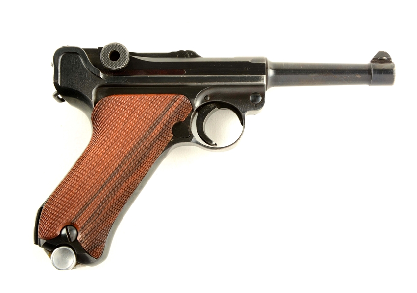 (C) MAUSER BANNER 1942 DATED POLICE LUGER SEMI-AUTOMATIC PISTOL.