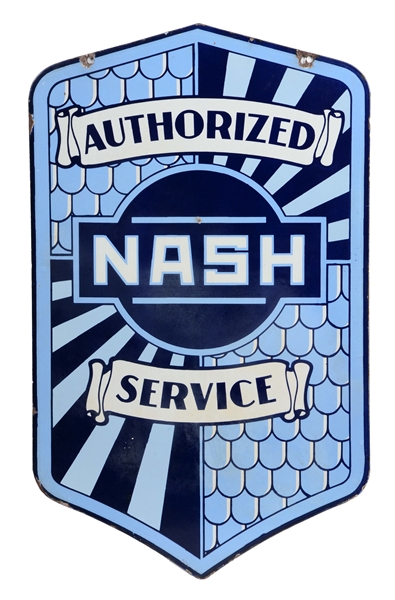 NASH AUTHORIZED SERVICE PORCELAIN DIECUT SIGN.