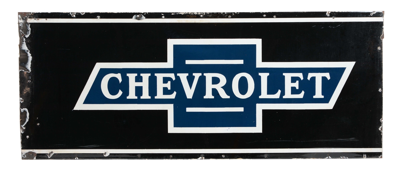 EARLY CHEVROLET IN BOWTIE PORCELAIN SIGN.