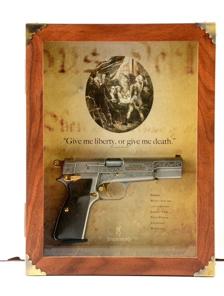 (M) BOXED & CASED BROWNING HI POWER "LIBERTY TREE" SEMI-AUTOMATIC PISTOL.