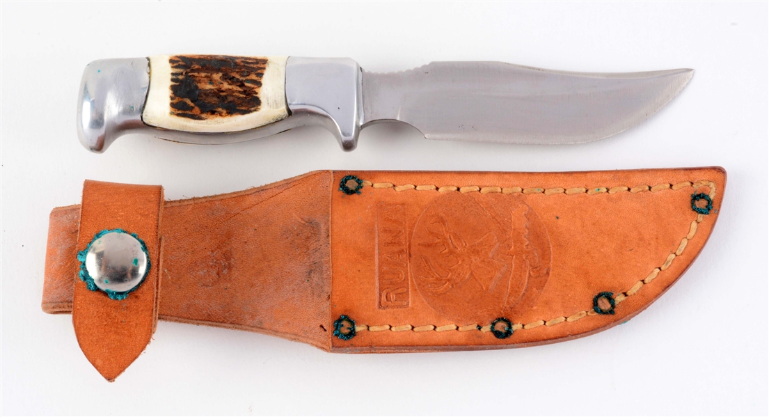 R.H RUANA SMALL STAG HANDLED FIXED BLADE. 