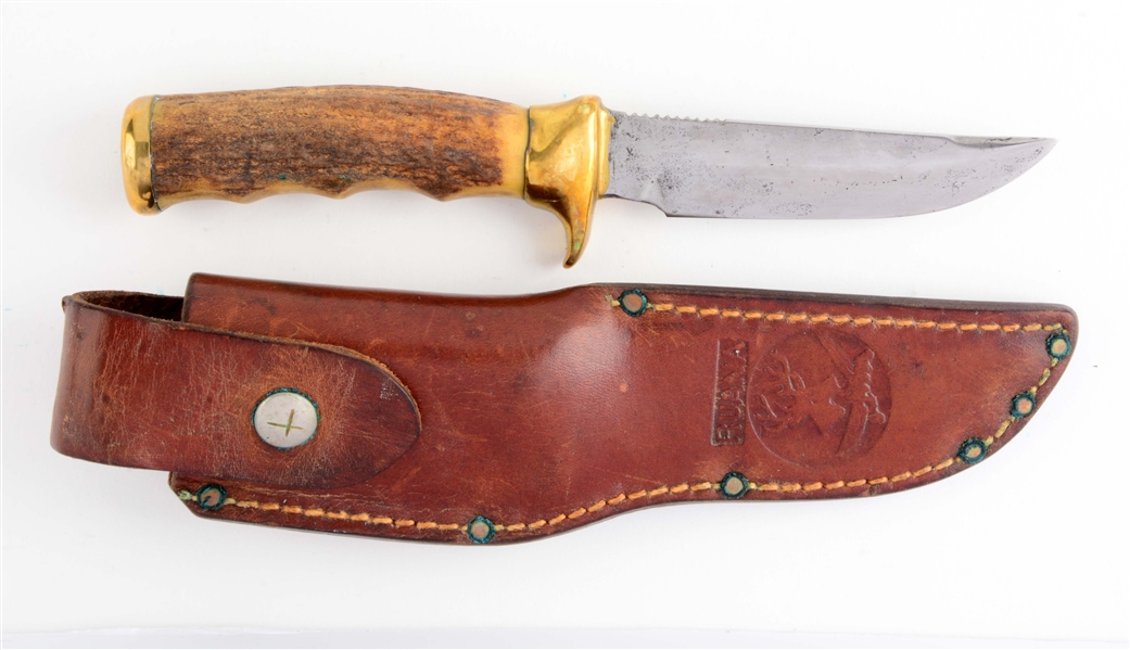 R.H. RUANA STAG FINGER NOTCHED FIXED BLADE.