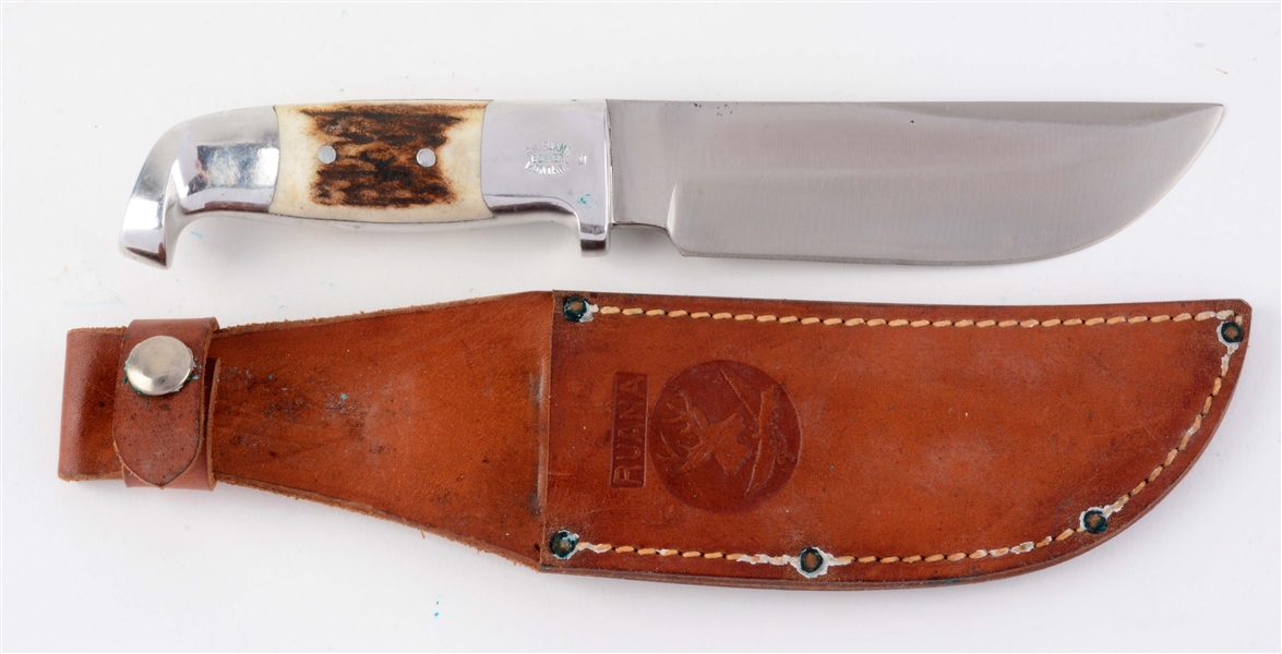R.H. RUANA 17B STAG HANDLED SKINNER WITH "M" MARK.