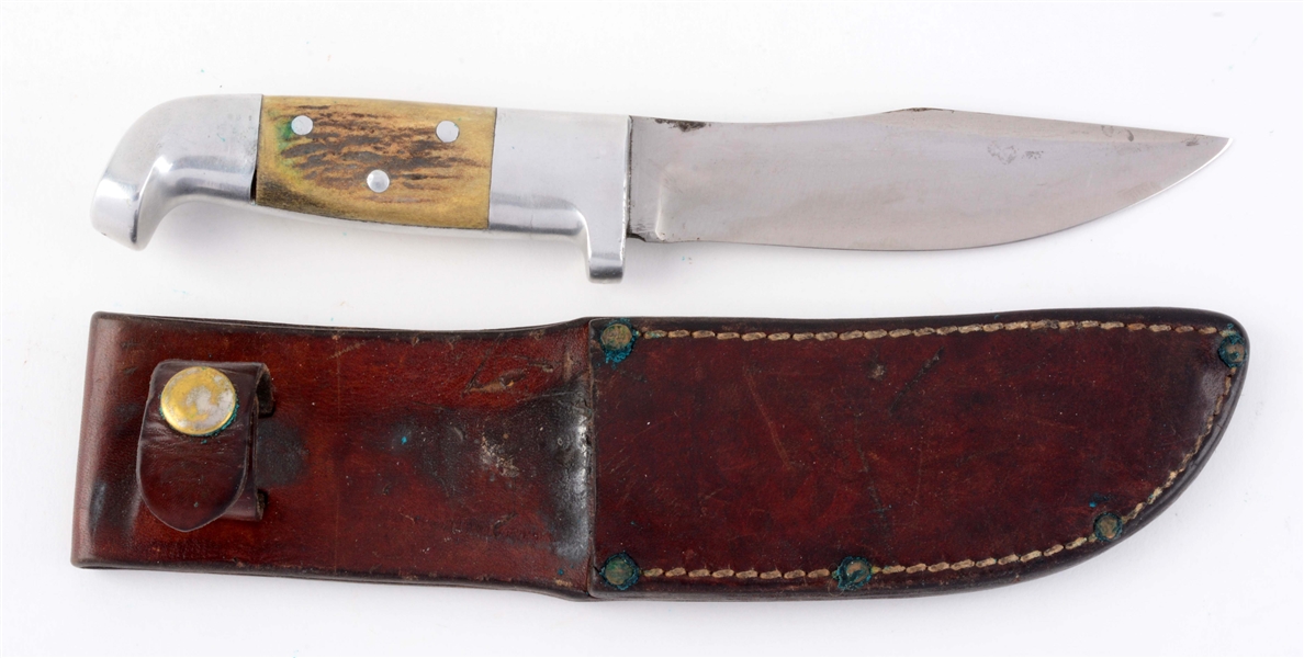R.H. RUANA STAG HANDLED UNSIGNED HUNTING KNIFE.