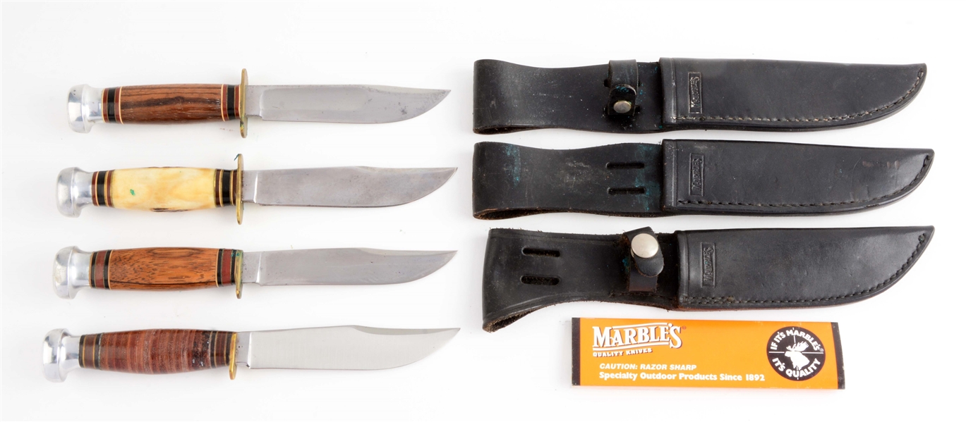 LOT OF 4: MARBLES SHEATH KNIVES. 