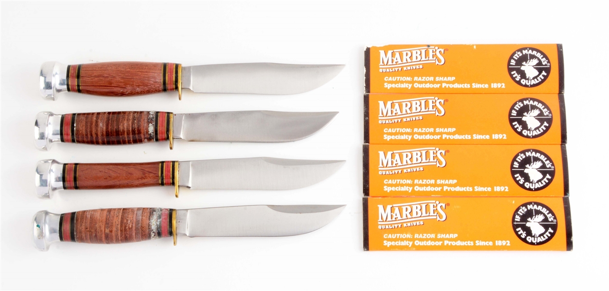 LOT OF 4: MARBLES LATE PRODUCTION "EXPERT" FIXED BLADES. 