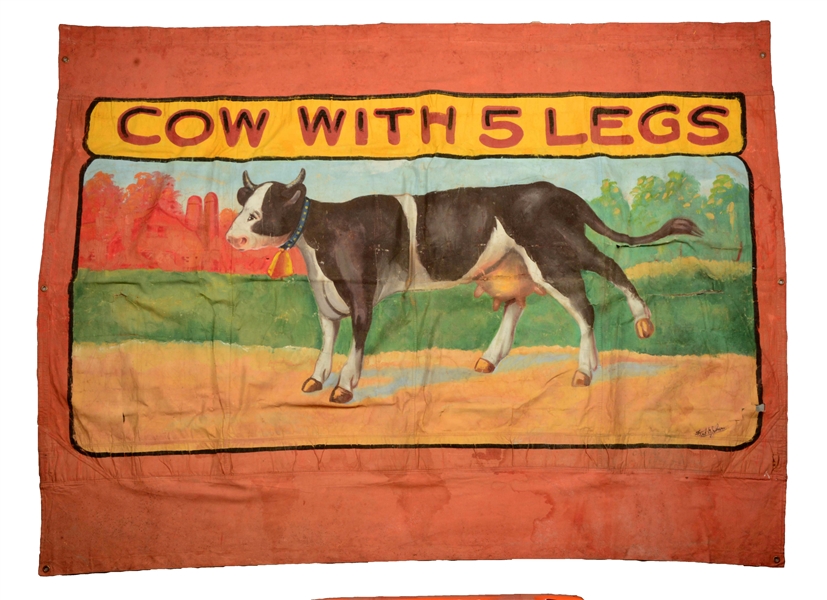 FRED JOHNSON "COW WITH 5 LEGS" SIDESHOW BANNER. 
