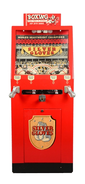 5¢ INTERNATIONAL MUTOSCOPE SILVER GLOVES ARCADE MACHINE.