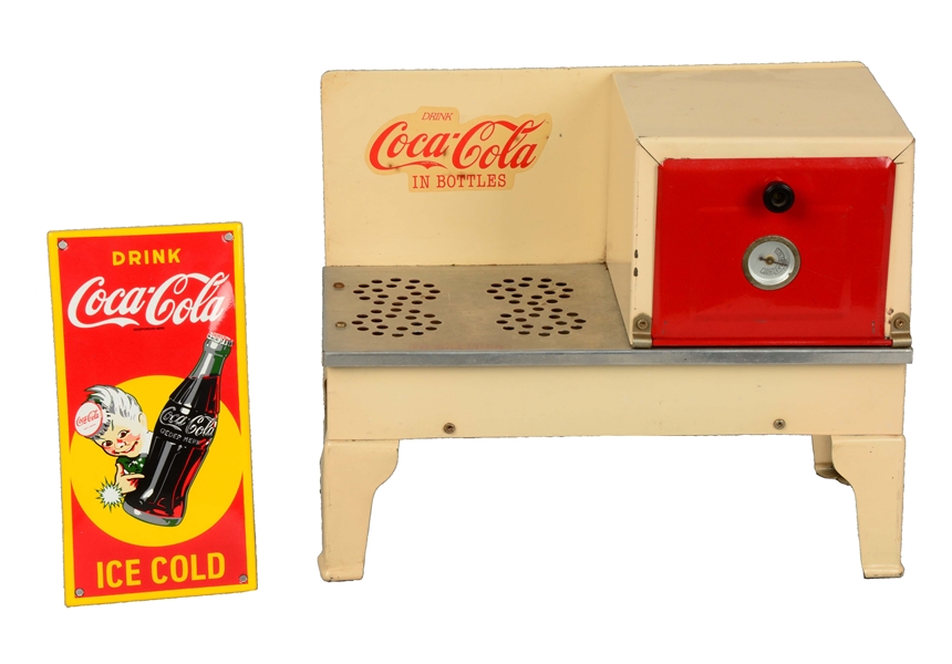 LOT OF 2: COCA-COLA STOVE AND SIGN. 
