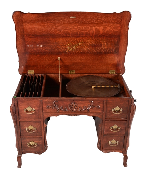 REGINA REGINAPHONE NO.161 MUSIC BOX DESK WITH DISCS.