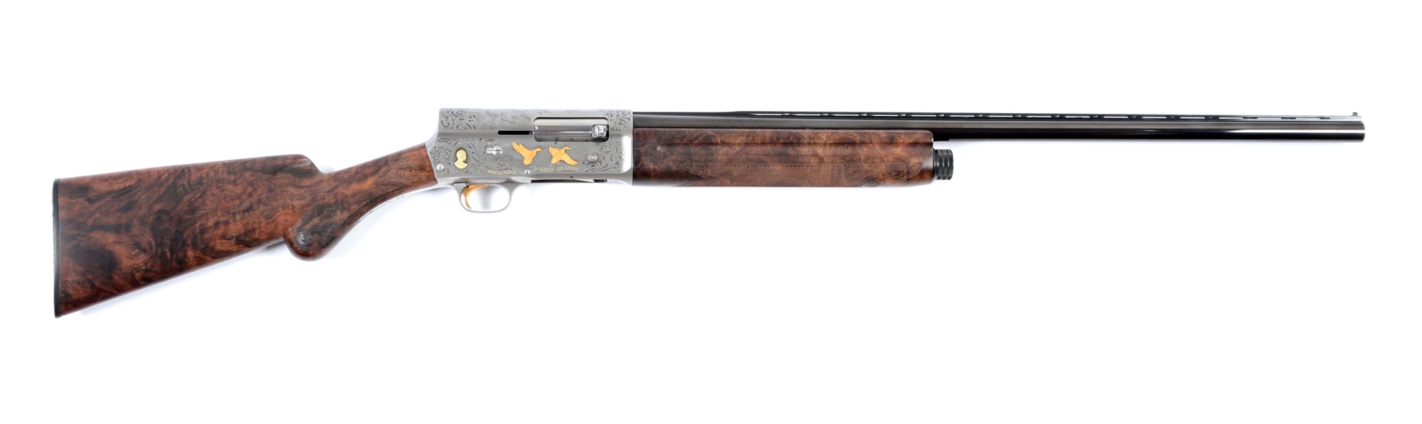 (M) MIB BELGIAN BROWNING A-5 GOLD CLASSIC ONE OF FIVE HUNDRED SEMI-AUTOMATIC SHOTGUN.